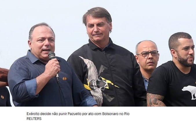 Exército decide não punir Pazuello por ato com Bolsonaro no Rio